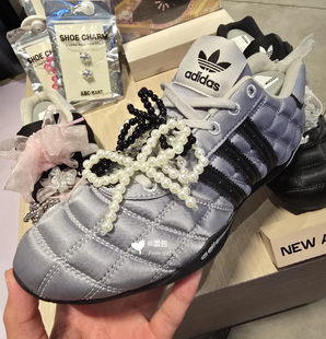 白黑珍珠蝴蝶结samba鞋带配饰ins风银色百搭鞋装饰扣运动鞋花小众