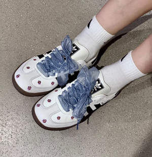 2.5cm宽薄纱织带雪纱蕾丝鞋带适配samba德训鞋芭蕾风gazelle鞋带