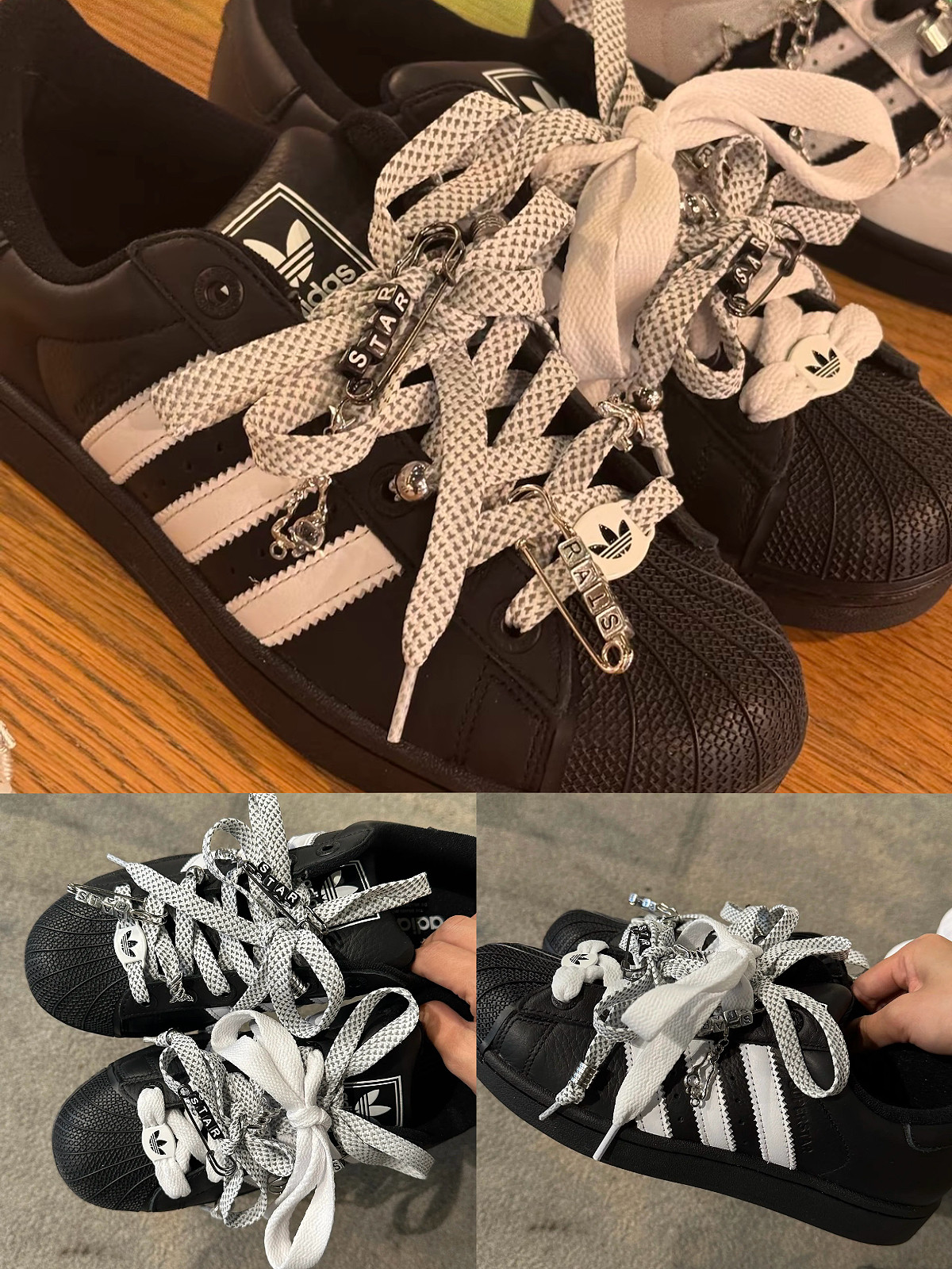 银色废土朋克风配饰适配阿迪贝壳头superstar2黑武士串珠字母配饰