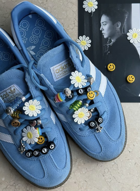 GD小雏菊布贴金属风串珠配饰适配阿迪gazelle蓝色板鞋鞋扣diy配件