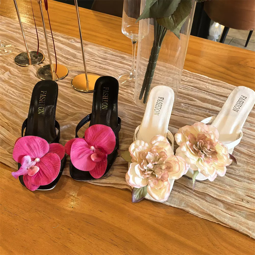 泰国新款蝴蝶兰花朵鞋扣高级凉鞋沙滩度假花朵人字拖配饰鞋夹鞋花