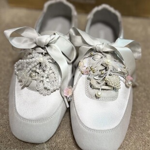 适用于VIVAIA芭蕾舞鞋diy配饰薄纱鞋带水晶珍珠鞋花郁金香绑带