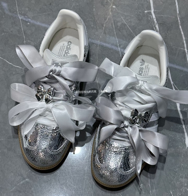 白色银色丝带鞋带适配阿迪银色samba德训鞋miu谬双绑潮流鞋绳子