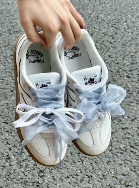 灰色2.5厘米宽蕾丝网纱鞋带适配ins芭蕾风samba德训鞋gazelle鞋绳