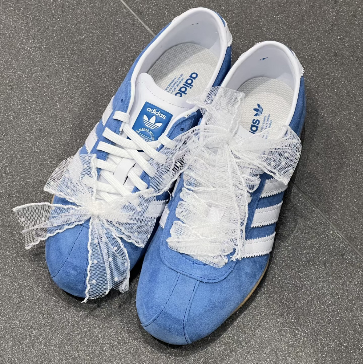 点点蕾丝网纱鞋带蝴蝶结适配阿迪蓝色samba板鞋spezial芭蕾风鞋绳