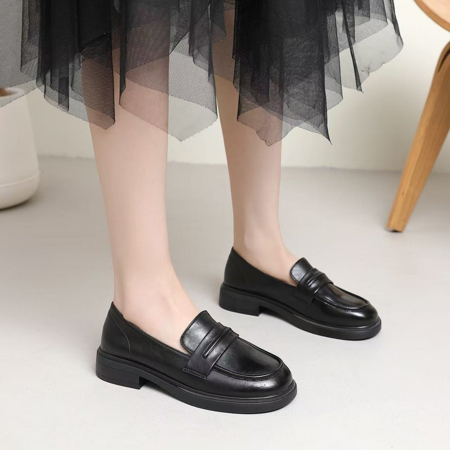 学院风哑光时尚懒人一脚蹬乐福鞋