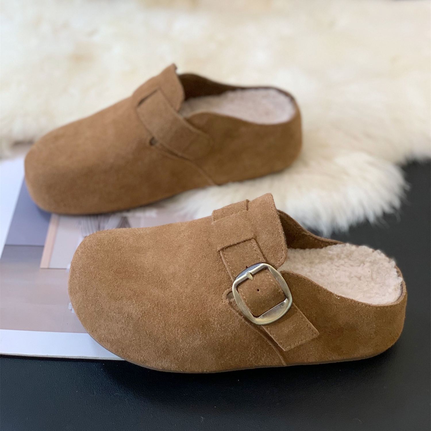 韩系超火加绒保暖百搭勃肯包头拖