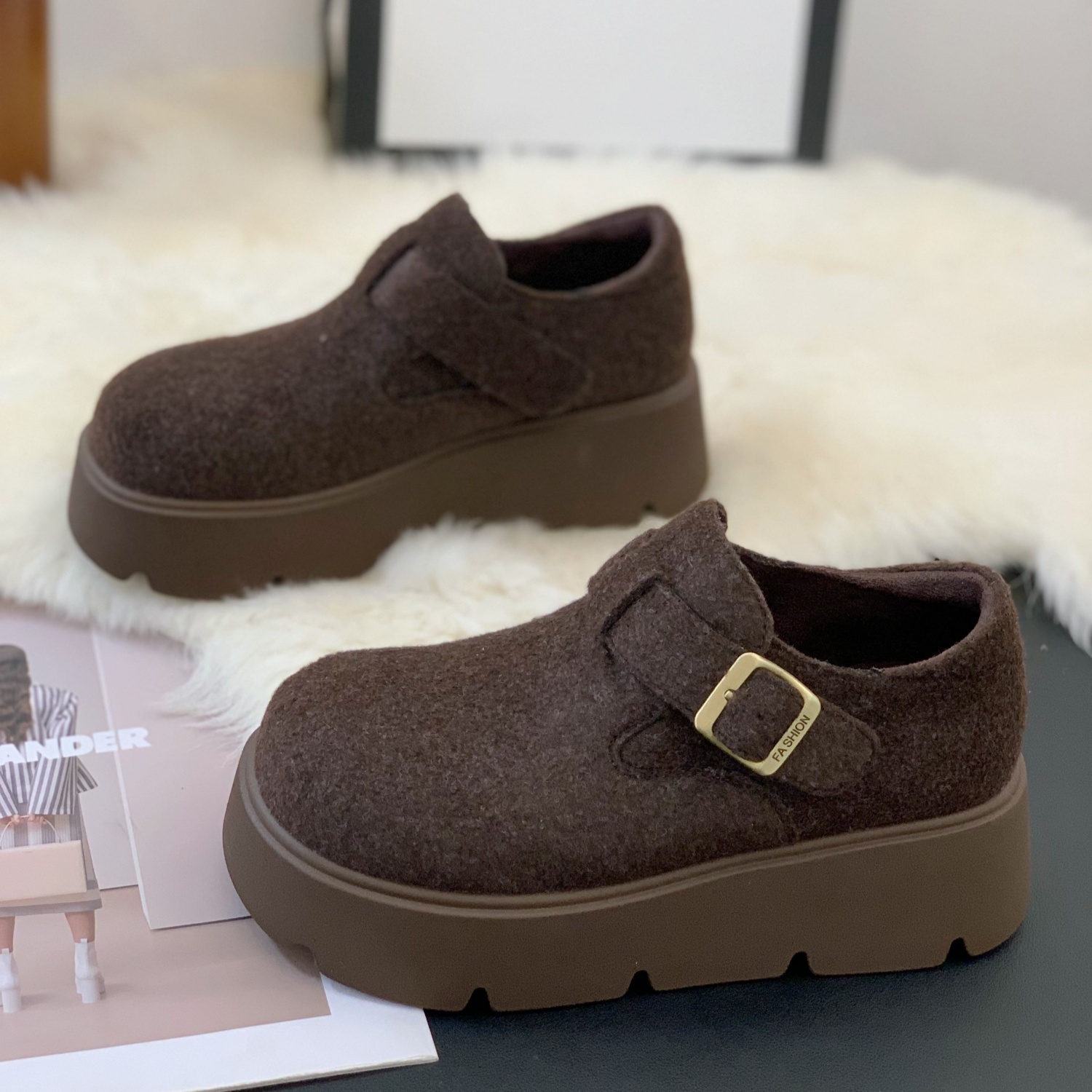 复古轻便魔术贴厚底勃肯鞋女