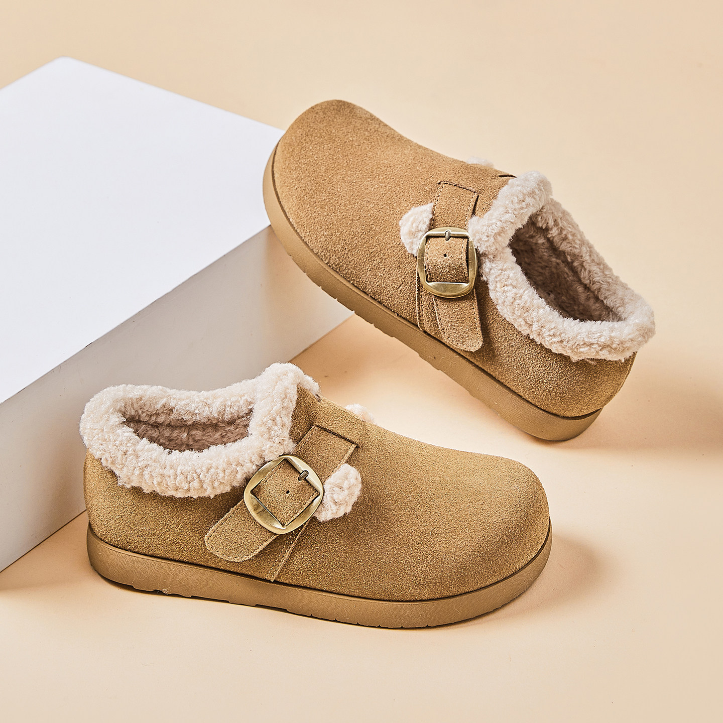 复古加绒保暖魔术贴毛毛勃肯鞋2025年冬季新款一字扣超火百搭棉鞋,女鞋,勃肯鞋/软木鞋,淘宝优惠券,粉丝福利购,淘宝优惠卷