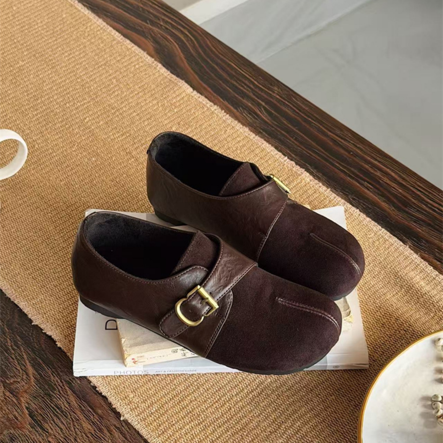 小众复古磨砂绒面分趾轻便勃肯鞋