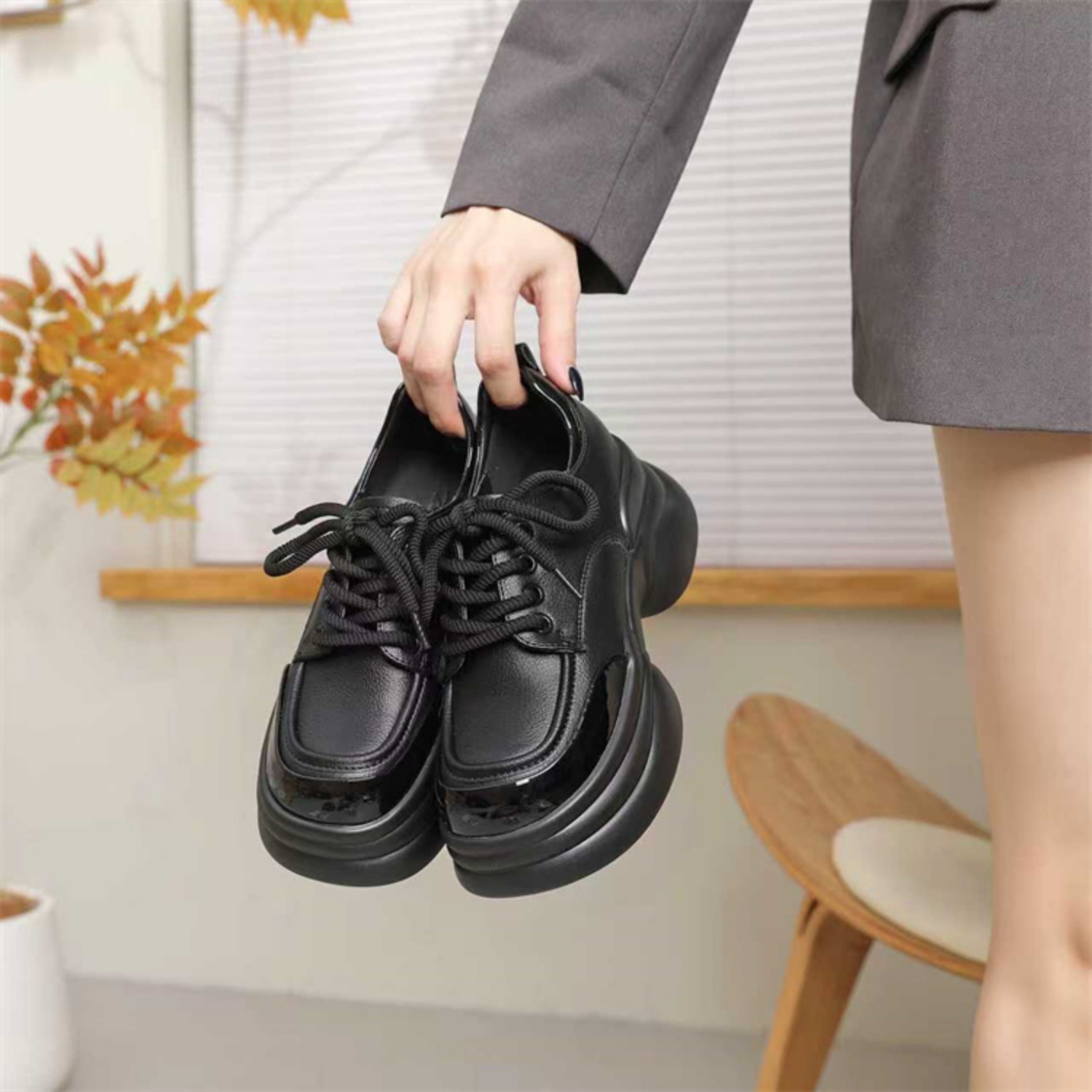 韩版增高显瘦百搭高级感乐福鞋女