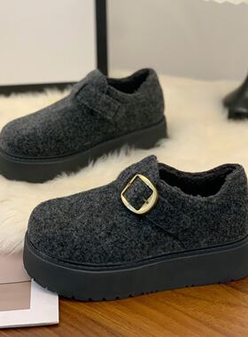 厚底魔术贴复古时尚毛呢勃肯鞋