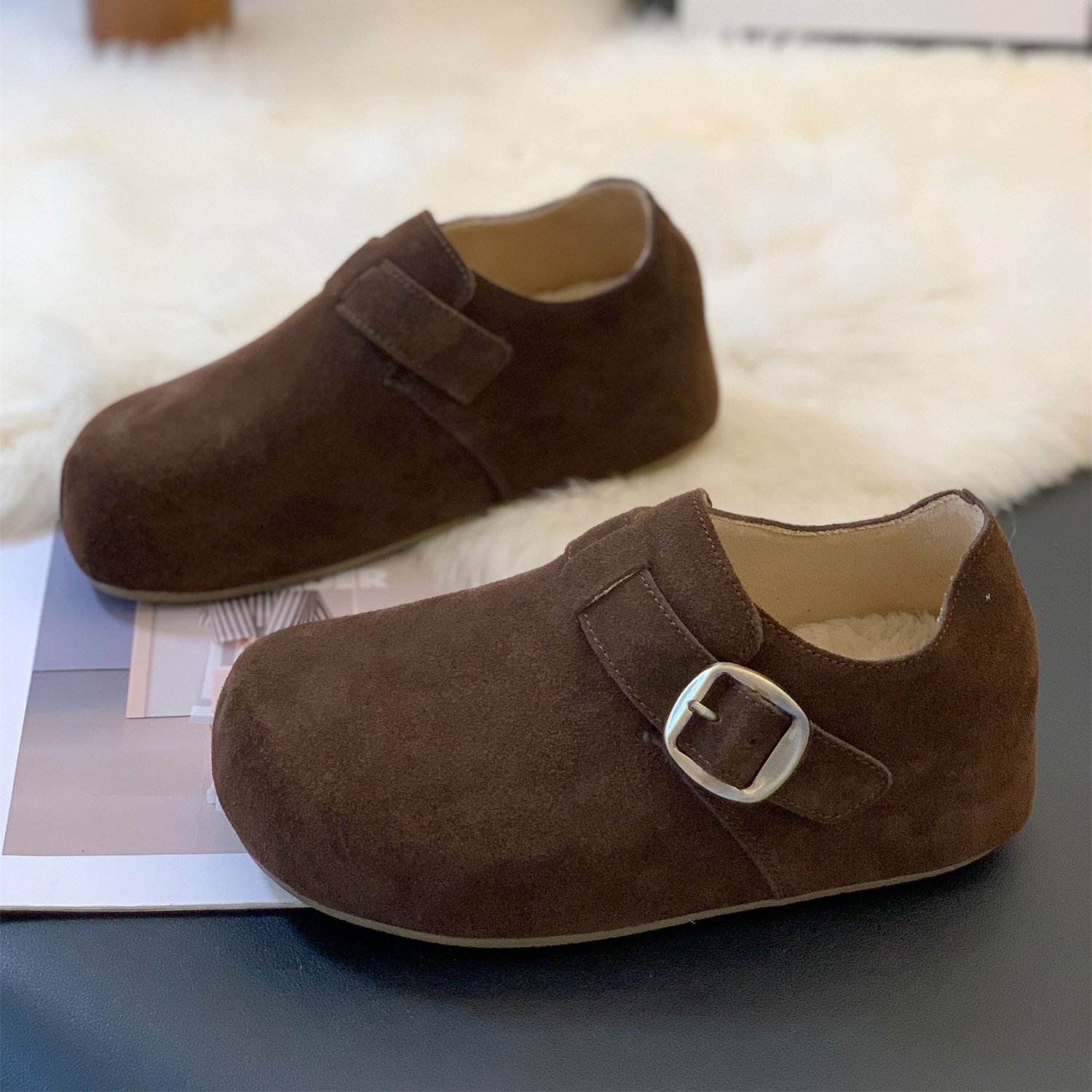 韩版加绒内增复古磨砂皮带扣勃肯鞋2025秋冬新款时髦洋气百搭单鞋,女鞋,勃肯鞋/软木鞋,淘宝优惠券,粉丝福利购,淘宝优惠卷