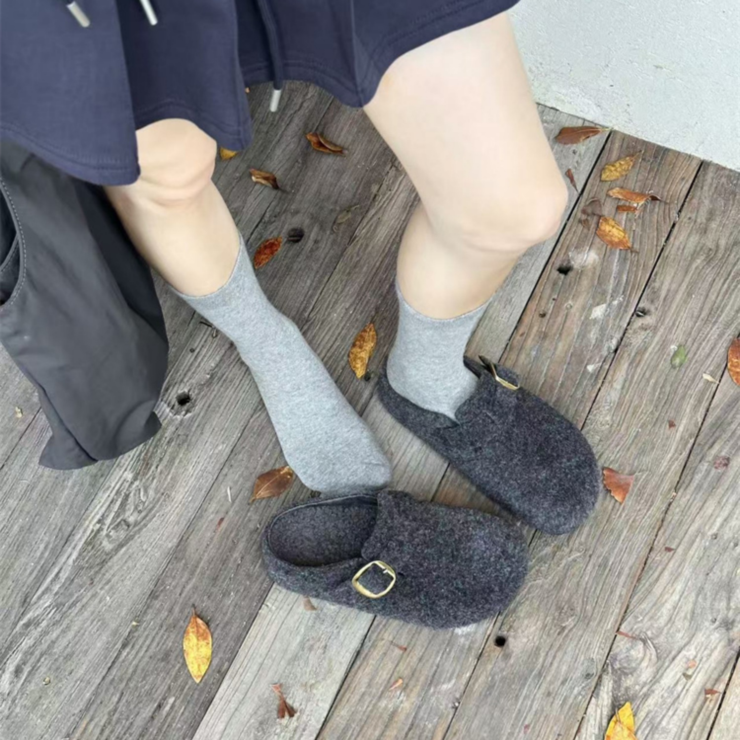 复古绒面懒人一脚蹬轻便勃肯半拖