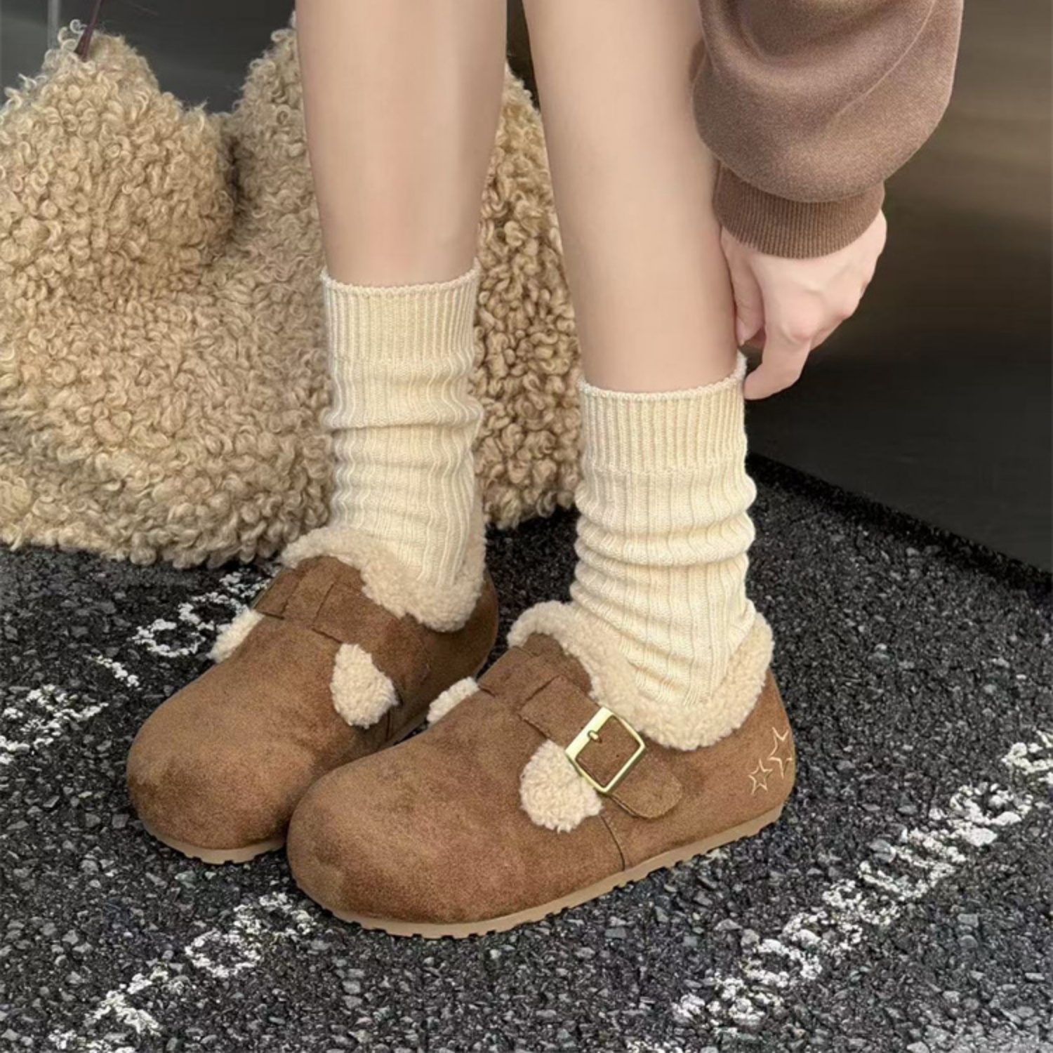 新款时尚勃肯鞋加绒保暖复古单鞋