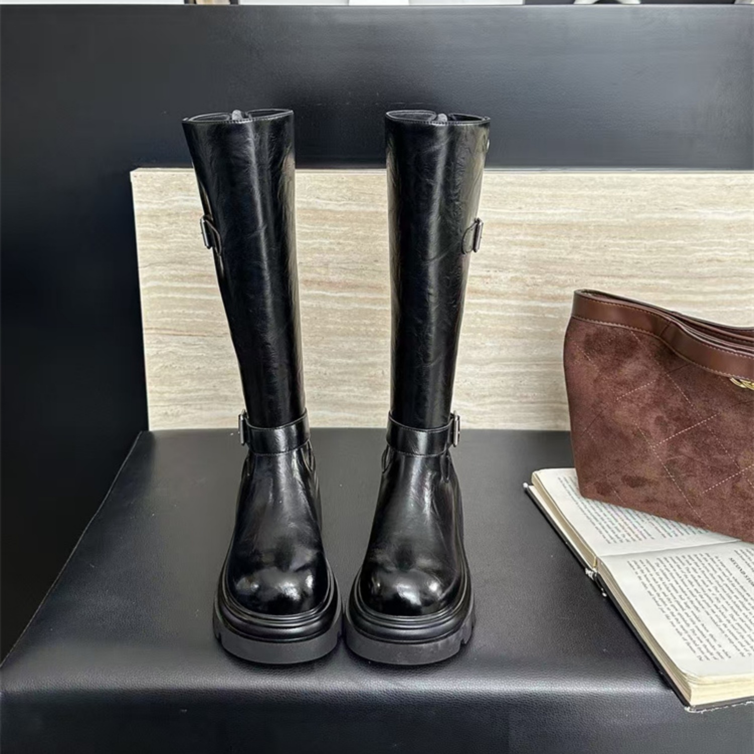 小个子英伦风高筒不过膝时装靴女