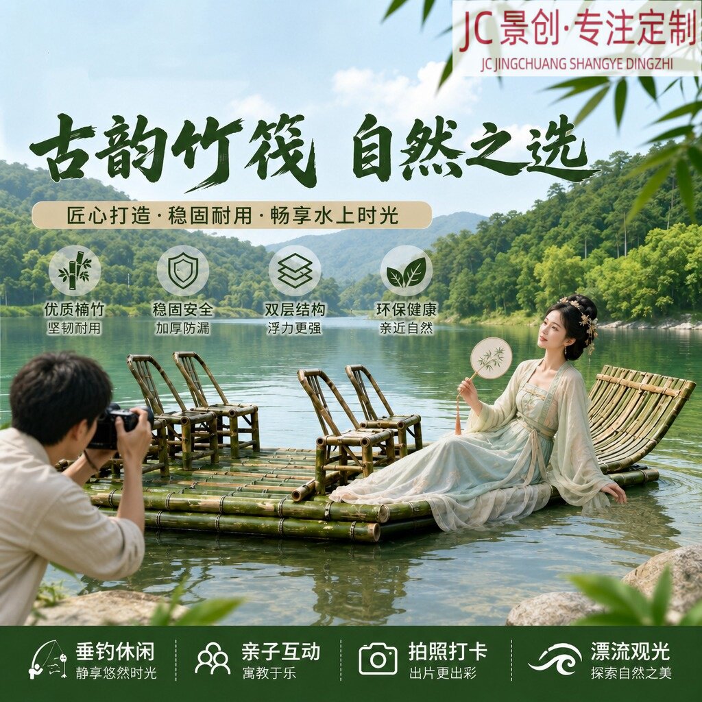优质楠竹双层加厚竹筏景区观光漂流船农家乐钓鱼网红打卡稳固安全