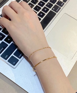 18K金手镯手链轻奢极细素圈手镯水波纹手链送女友可佩戴洗澡