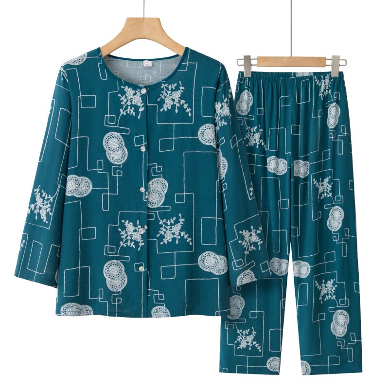 夏季棉绸印花开衫妈妈两件套
