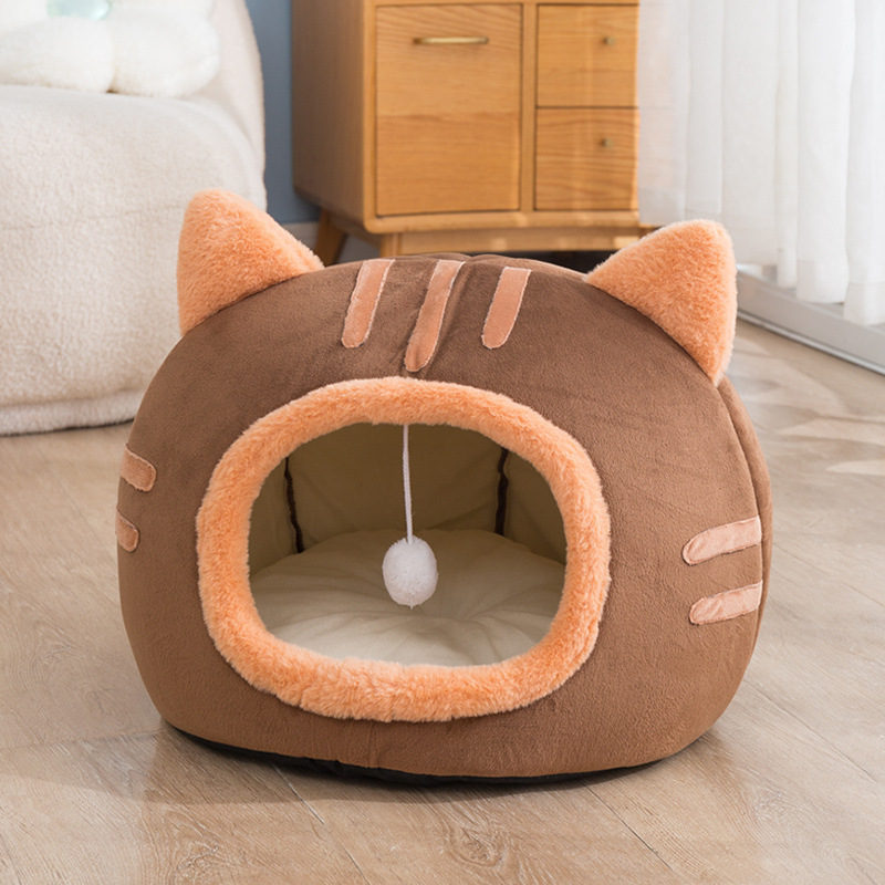 新款秋冬季猫咪造型网红猫窝狗窝保暖半封闭式宠物用品猫屋猫垫