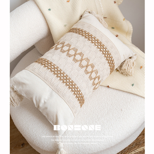 ins北欧棉麻抱枕沙发客厅30X50长方形腰枕套床上靠垫民宿飘窗靠背