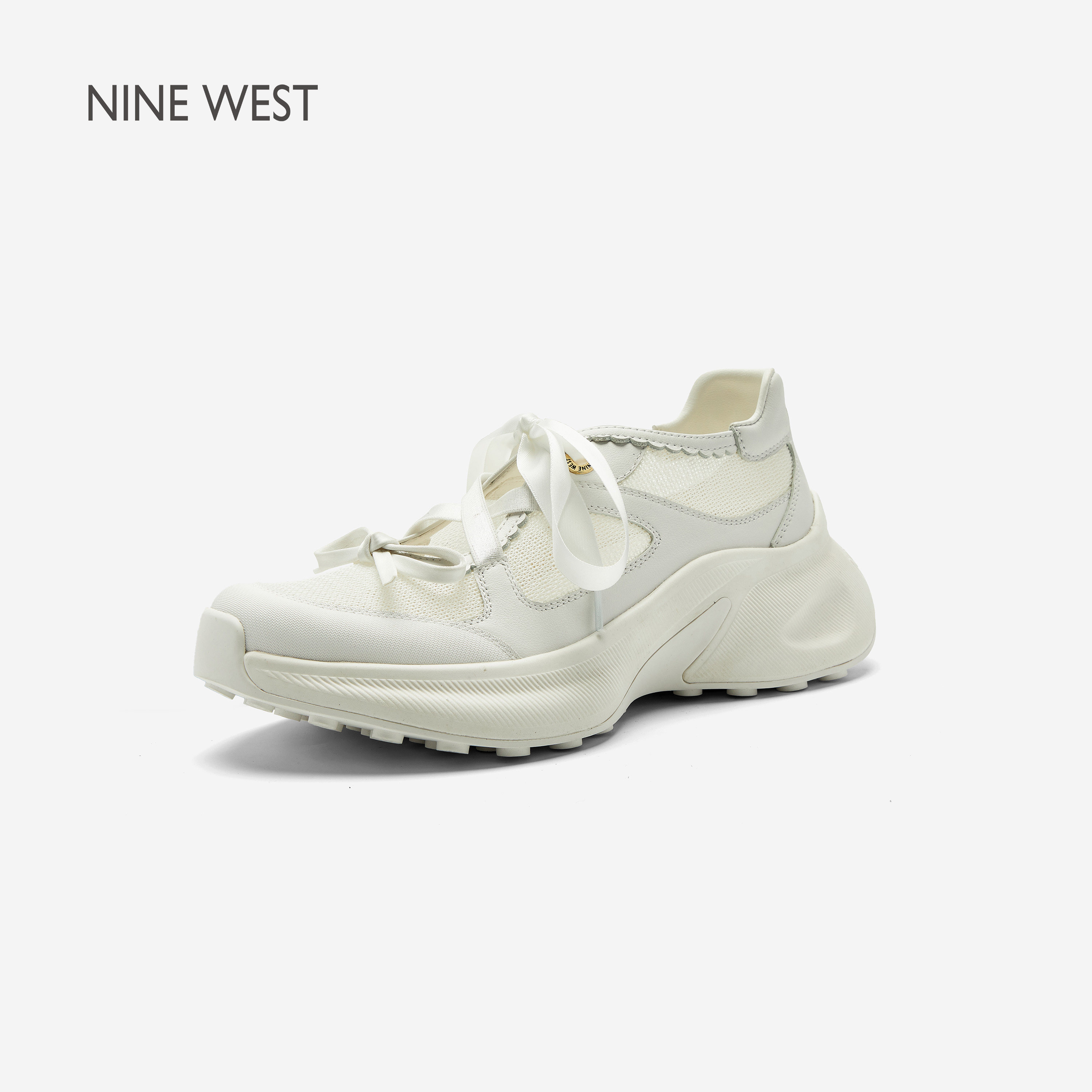 Nine West/玖熙云朵芭蕾老爹鞋女新款透气网面厚底增高运动休闲鞋