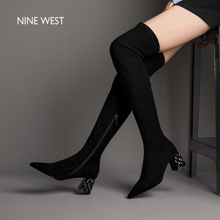 Nine West/玖熙过膝靴女秋冬新款长靴中跟瘦瘦靴粗跟通勤弹力靴