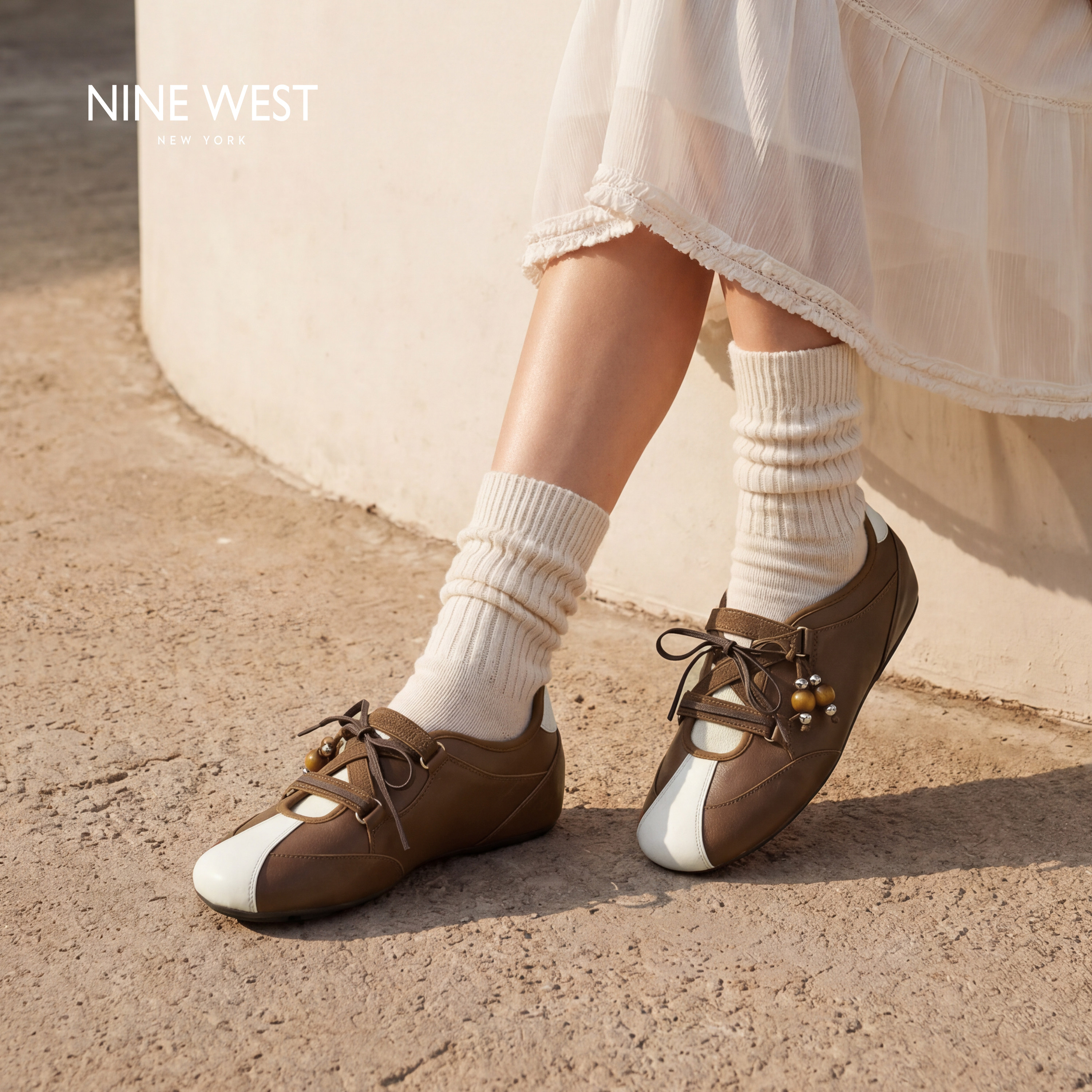 Nine West/玖熙贝壳头玛丽珍鞋女2026秋季新款拼色芭蕾德训鞋百搭