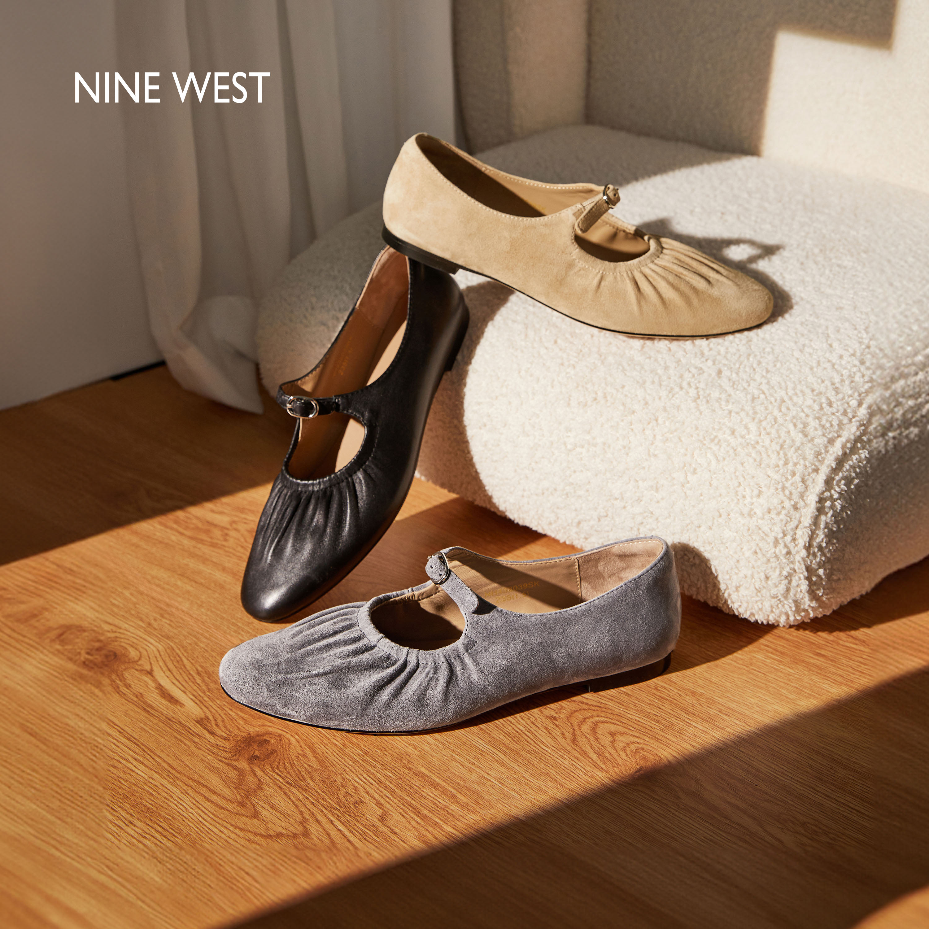 Nine West/玖熙玛丽珍女鞋2025夏季新款软底奶奶鞋真皮芭蕾风单鞋