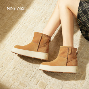 加绒增高真皮小短靴棉鞋 Nine 新款 玖熙厚底雪地靴女2025冬季 West