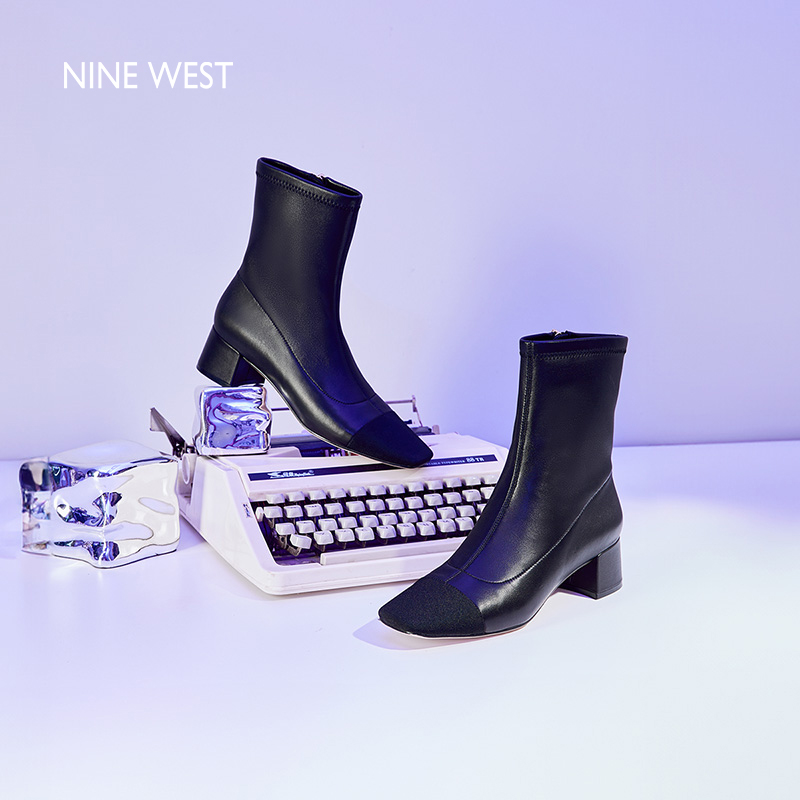 ninewest玖熙靴子女拼色短靴