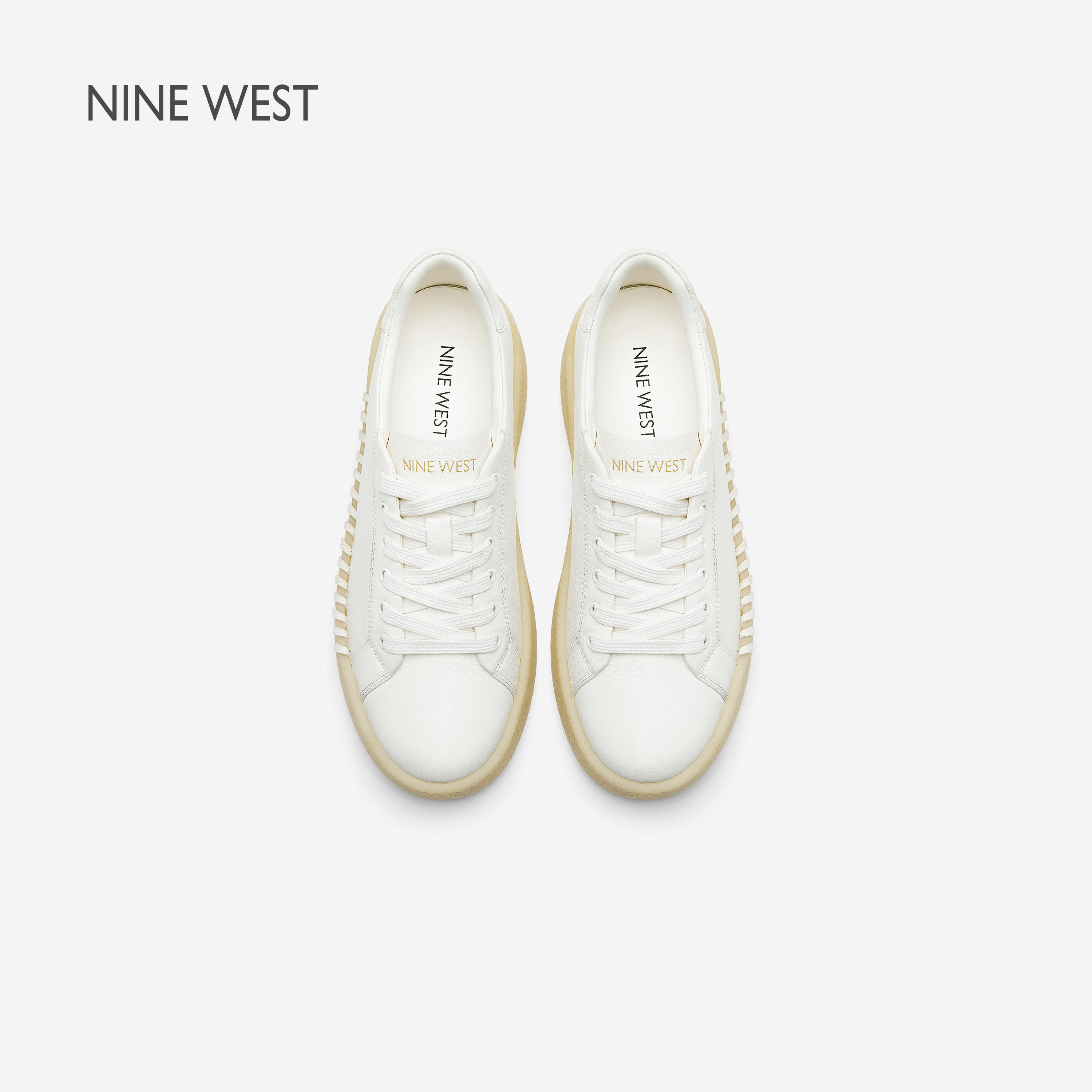 Nine West/玖熙厚底增高小白鞋女百搭圆头休闲鞋女软底透气板鞋女