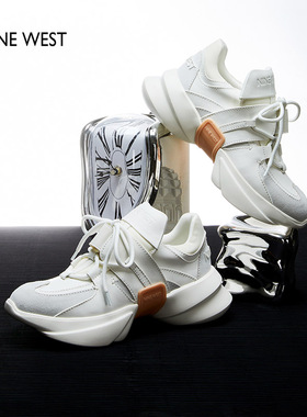 【韩雪同款】Nine West/玖熙漂浮厚底老爹鞋女新款网面增高休闲鞋