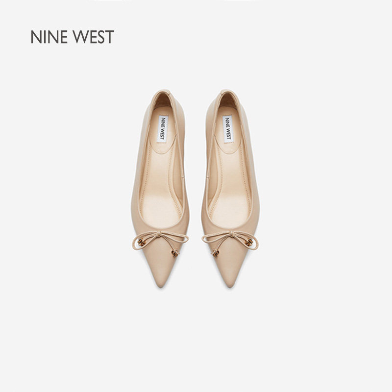 Nine West/玖熙尖头浅口单鞋女中跟蝴蝶结猫跟通勤女鞋气质百搭款