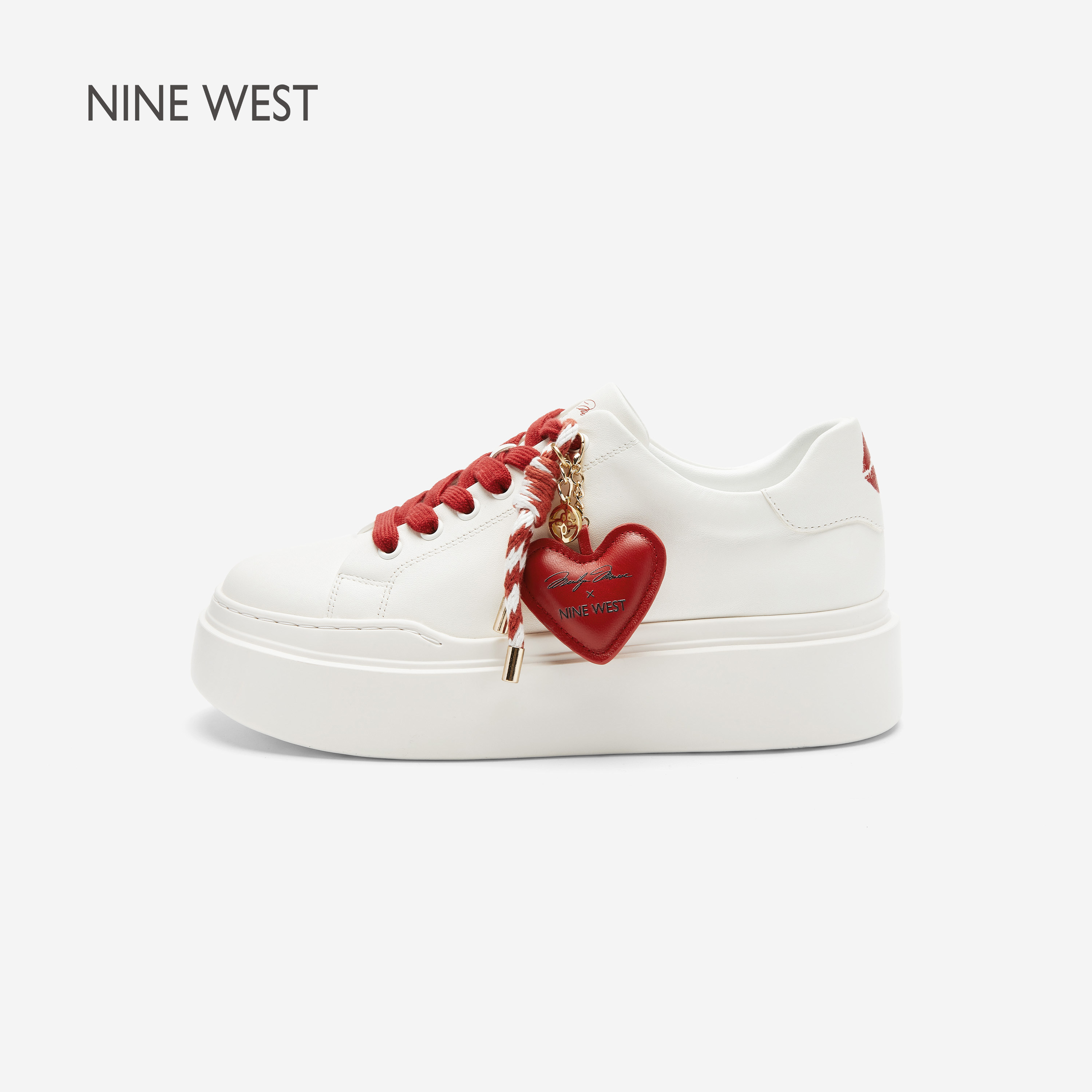 【梦露联名】Nine West/玖熙厚底增高小白鞋女鞋夏季爱心休闲板鞋