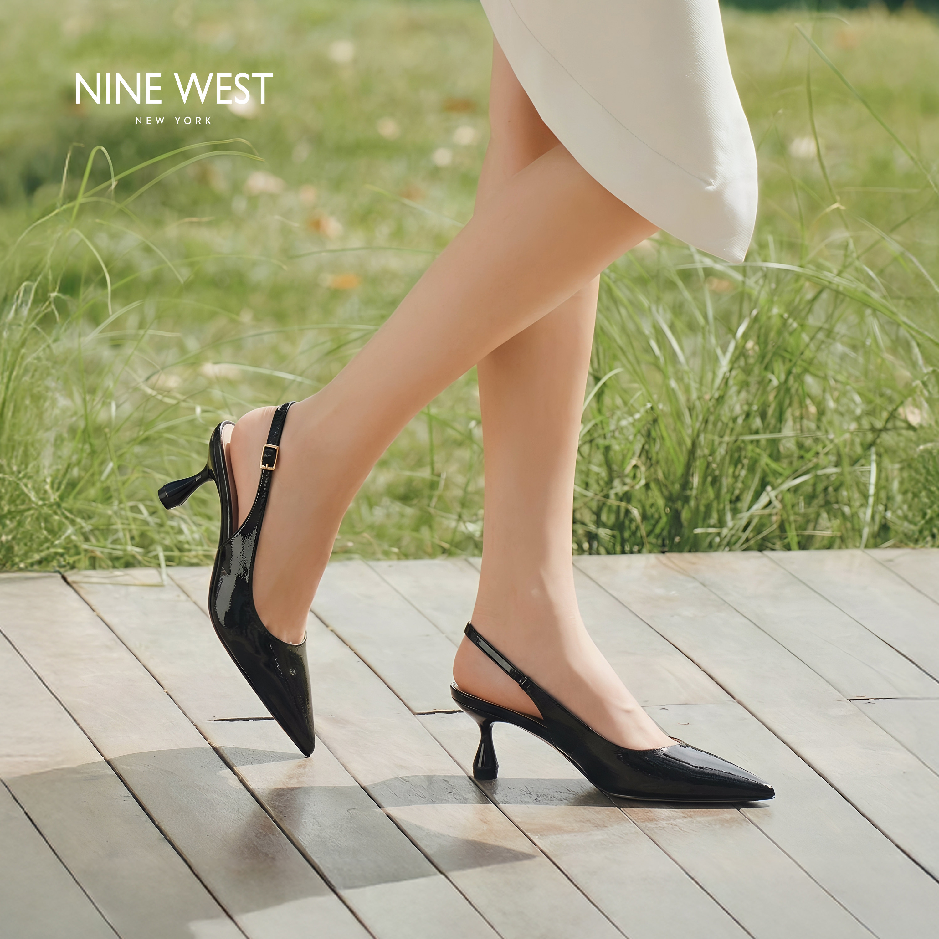 Nine West/玖熙琉璃水滴包头时装凉鞋女2026夏夏新款后空高跟单鞋