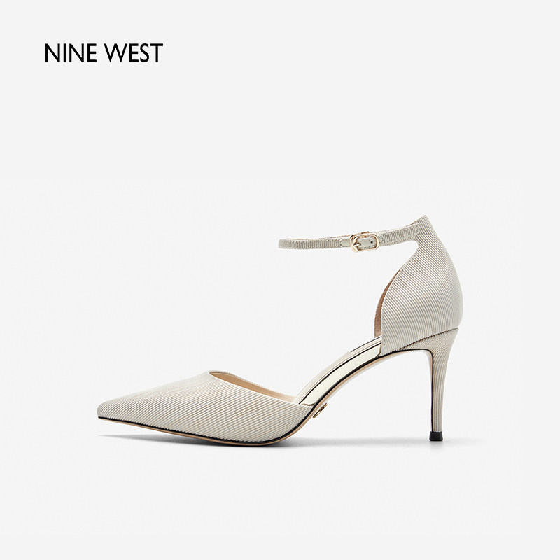 Nine West/玖熙昼夜流光侧空尖头高跟鞋时装凉鞋新款细跟浅