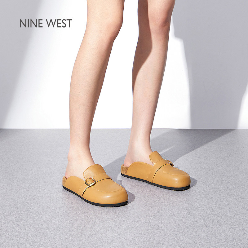 Nine West/玖熙真皮勃肯鞋女包头拖鞋外穿时尚通勤大头鞋外穿女鞋