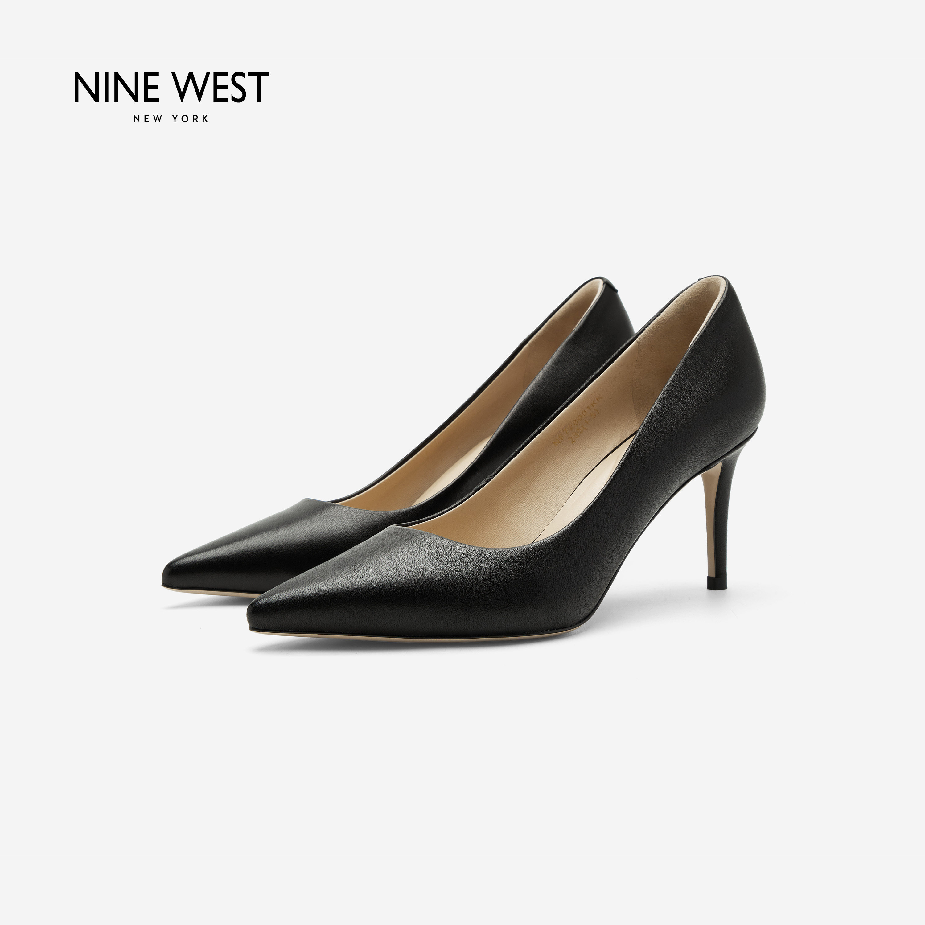 Nine West/玖熙新款99科技舒适高跟鞋女鞋真皮细跟尖头时装单鞋