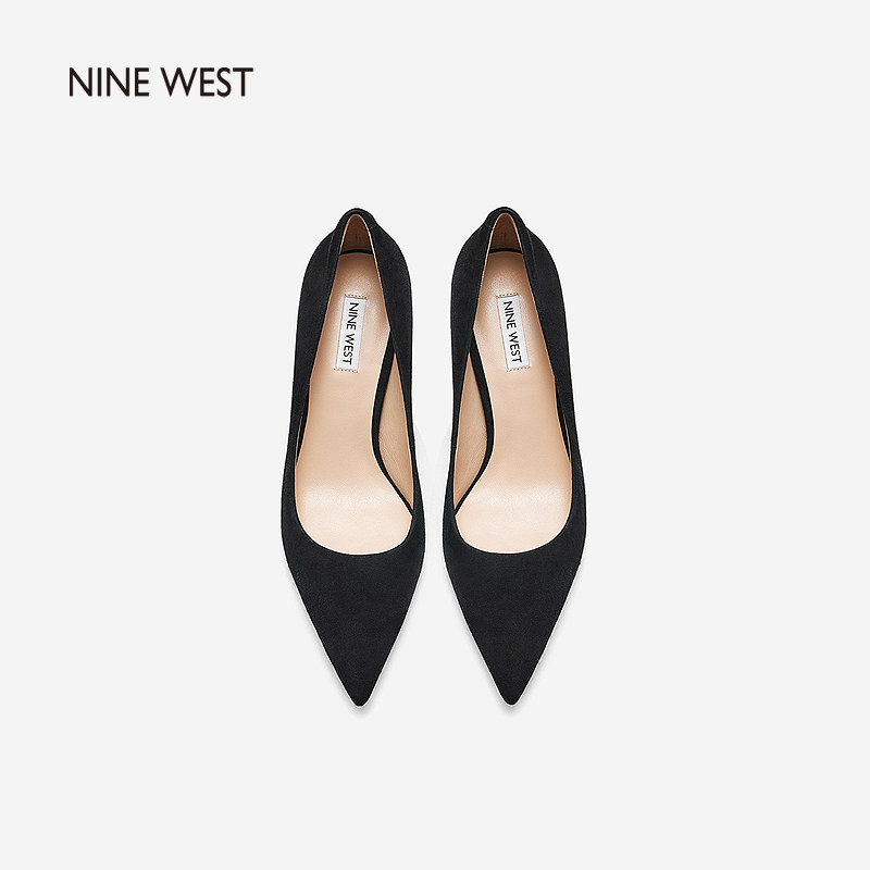 Nine West/玖熙经典女款职业高跟鞋女鞋尖头细跟单鞋羊反绒皮鞋女