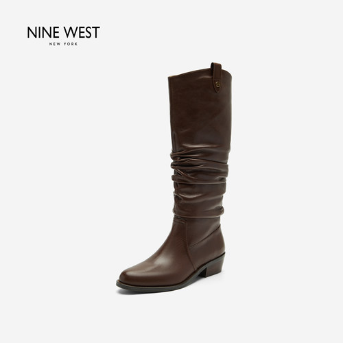 NineWest玖熙褶皱堆堆骑士靴女