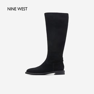新品 Nine 玖熙羊反绒真皮中筒靴2023年冬季 靴女 West 真皮气质时装