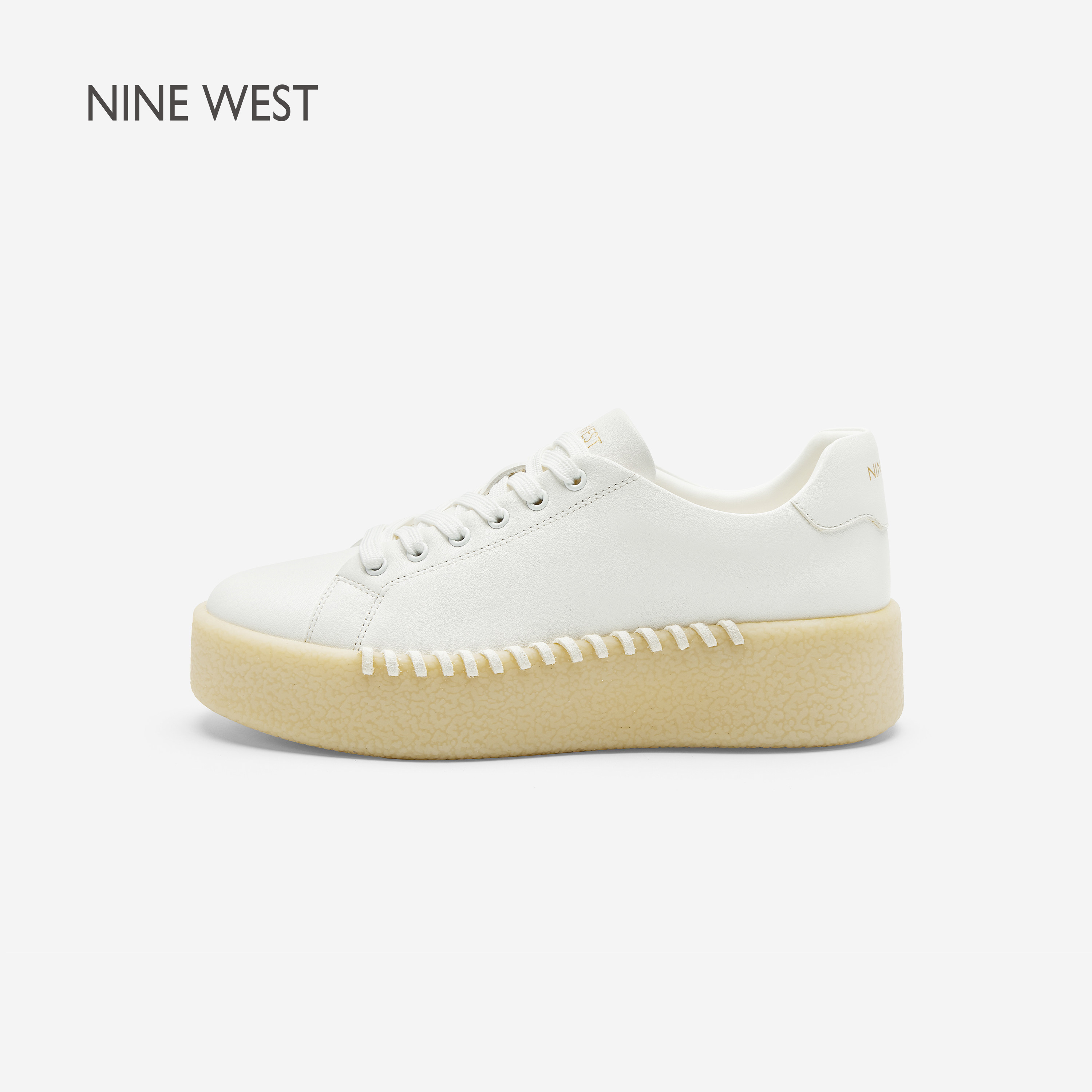 Nine West/玖熙街拍漫行休闲厚底小白鞋女百搭运动鞋真皮女款板鞋