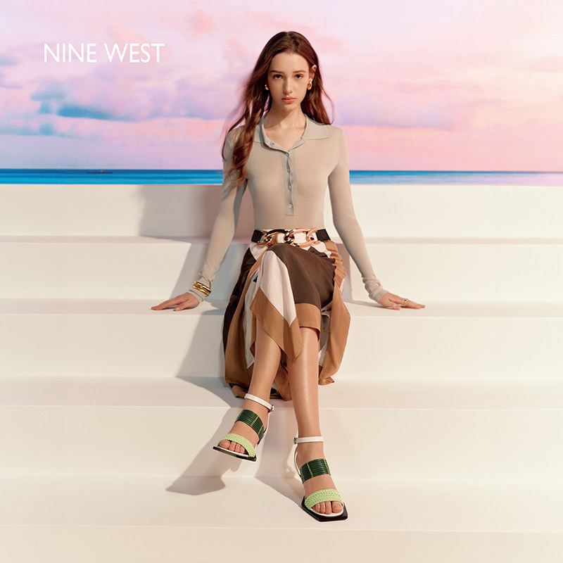【商场同款】Nine West/玖熙时装凉鞋女夏新款露趾方头高跟