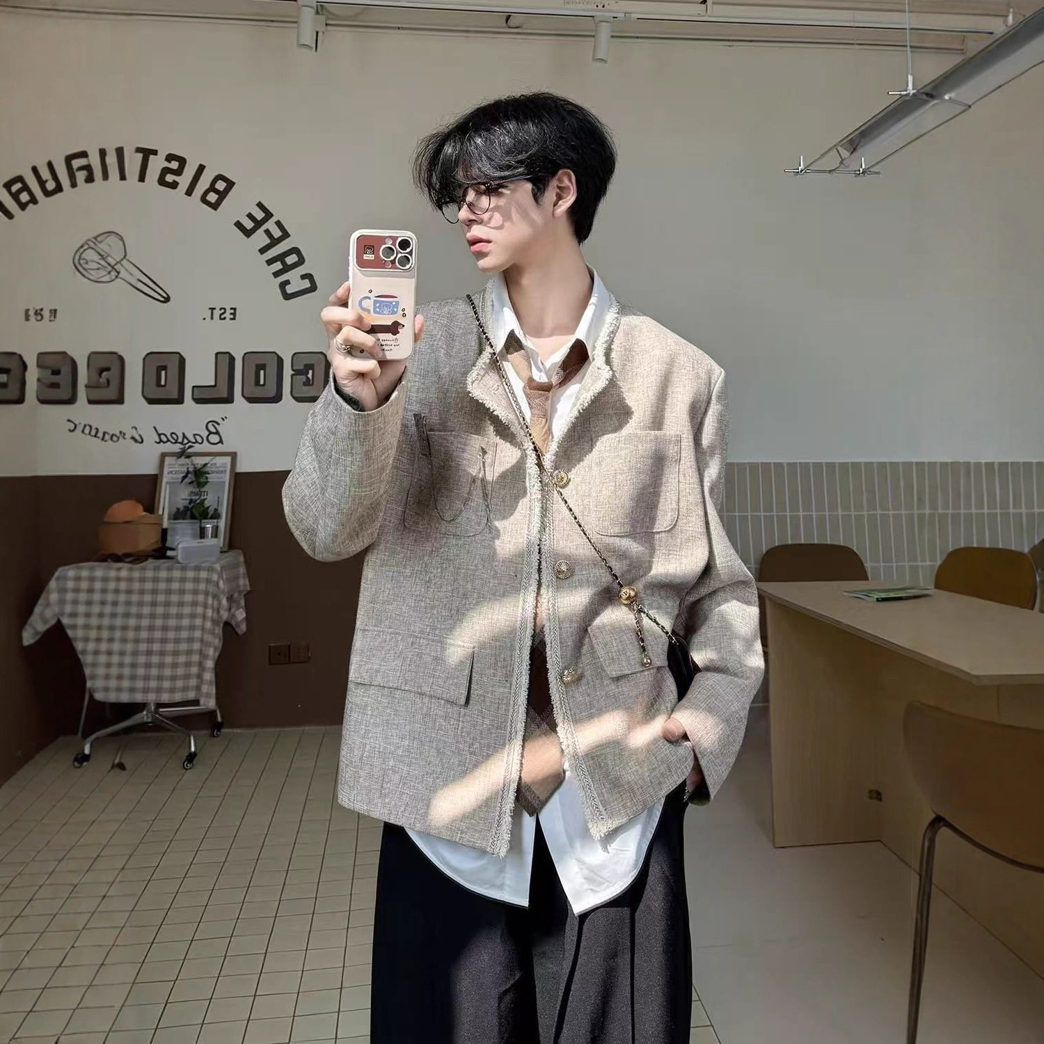 小香风外套男生2025年新款春夏宽松卡其色上衣,男装,夹克,淘宝优惠券,粉丝福利购,淘宝优惠卷