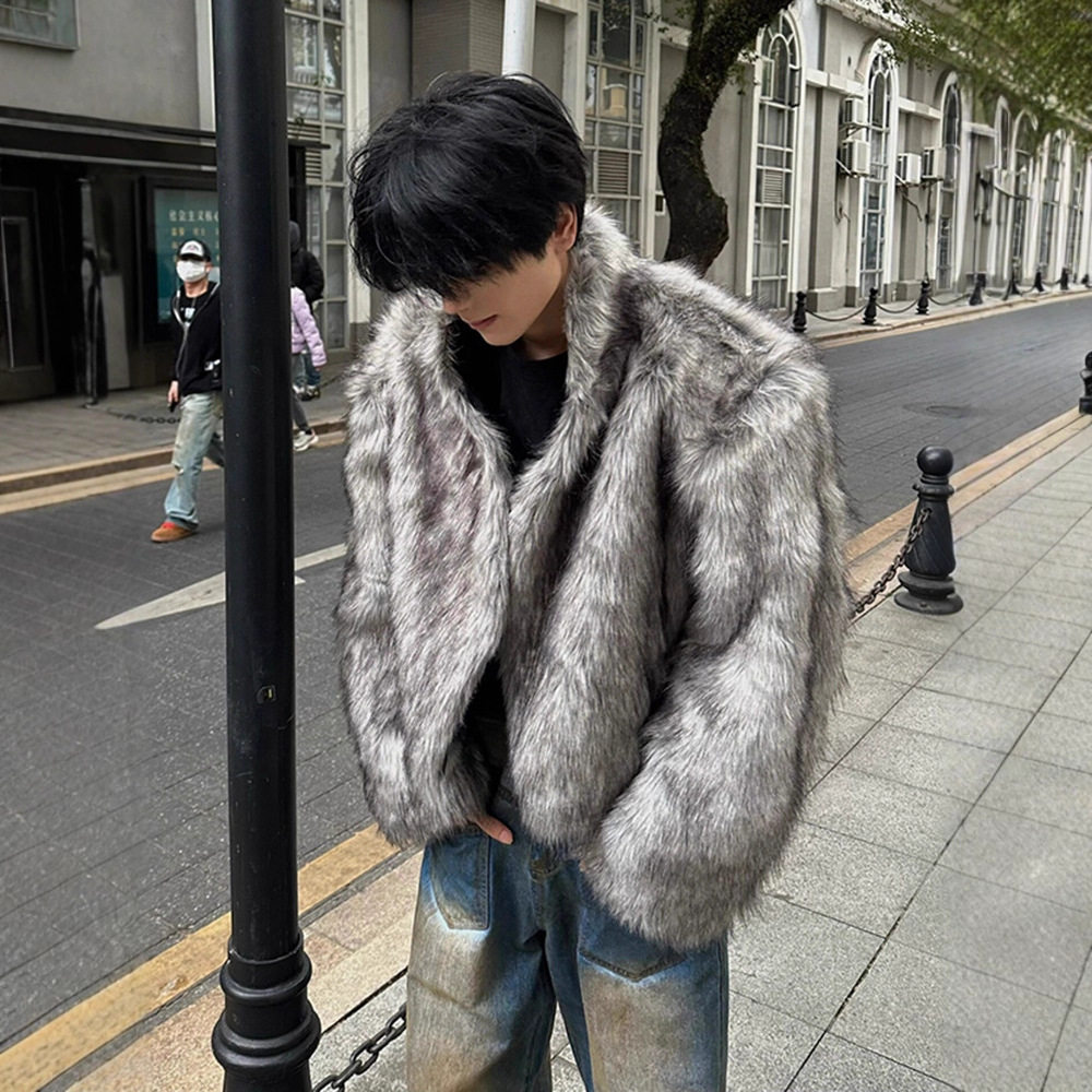 复古高街环保草皮短款棉服仿狐狸毛加厚保暖外套小众高级感夹克男,男装,皮草,淘宝优惠券,粉丝福利购,淘宝优惠卷