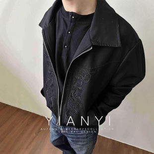 EME男装 春秋雕花西部夹克高密刺绣正肩短版通勤老钱外套夹克上衣