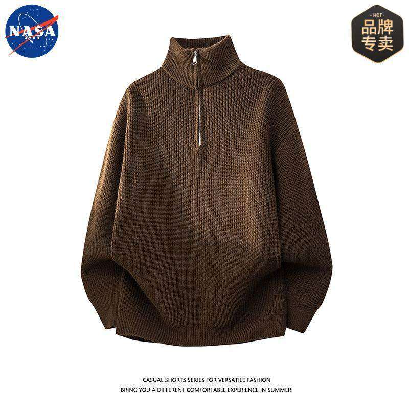 NASA品牌秋冬新款半拉链领针织衫男装痞帅休闲打底半高领套头毛衣