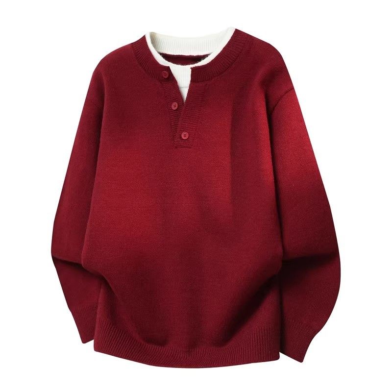 本命年假两件红色毛衣男款秋冬季2026新款宽松休闲慵懒圆领针织衫