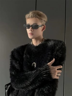 AETS丨高级氛围感慵懒仿水貂毛针织毛衣男廓形纯色软糯宽松上衣潮